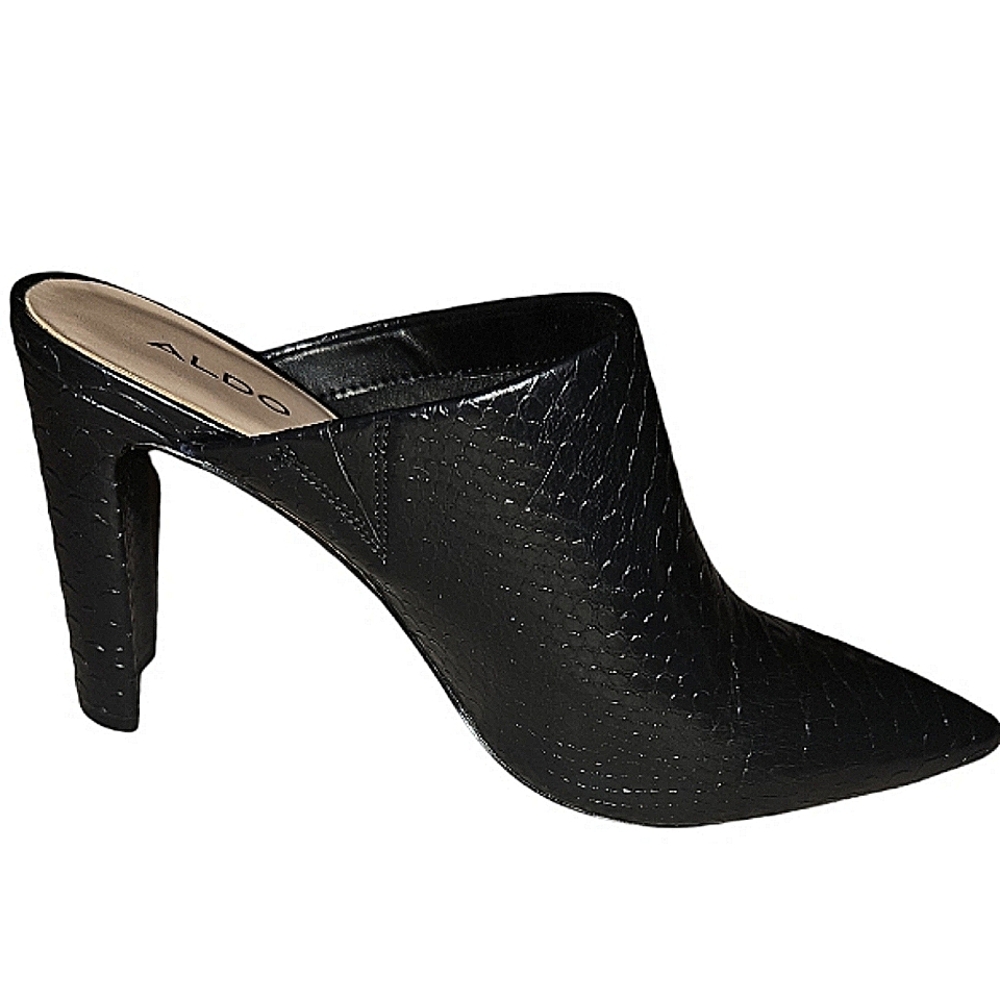 Aldo - Black Snake Skin Print Mules - 8